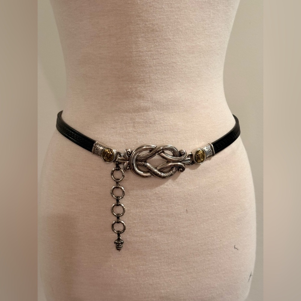 Vintage Brighton Black Leather Silver Gold Belt
